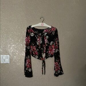 Poly ester  smallFloral Black and Pink Women's Top